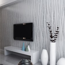 Grey Silver Lines Luxury Modern Striped Wallpaper Flocked Embossed Texture 10M