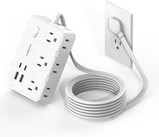 Flat Plug Power Strip Surge Protector, 5ft Ultra Thin Extension 5FT, White