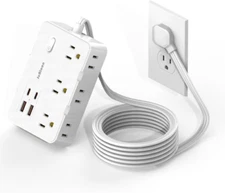 Flat Plug Power Strip Surge Protector, 5ft Ultra Thin Extension 5FT, White 