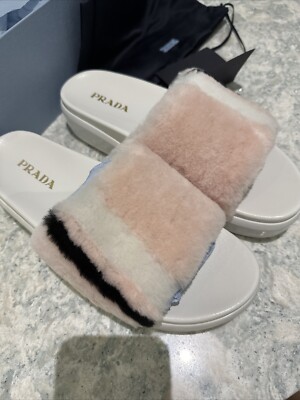 Prada Fuzzy Platform Slip-ons