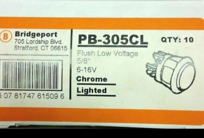  Bridgeport PB-305CL Flush Low Voltage 5/8'' 6-16V Chrome Lighted Box of 10