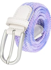 Multicolor Braided Elastic Stretch Pin Buckle Leather Loop End belt For Girl