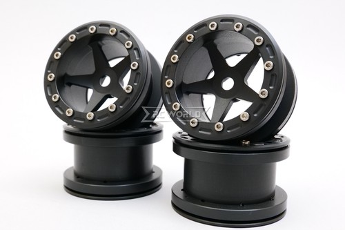 RC Truck Wheels 2.2 ALUMINUM Beadlock 5 Star RIMS + TIRES 150MM -BLACK W/ BLACK- - Picture 5 of 23