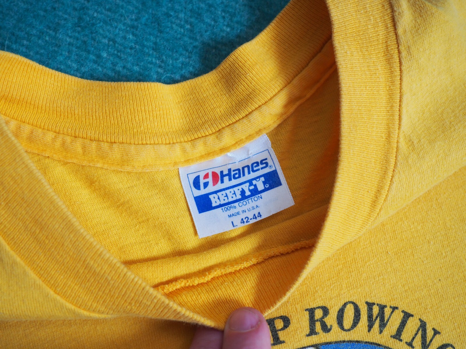 FILA T shirt gialla vintage anni '90 Hanes Coppa del Mondo di canottaggio San Diego 1991 USA L OTTIME CONDIZIONI