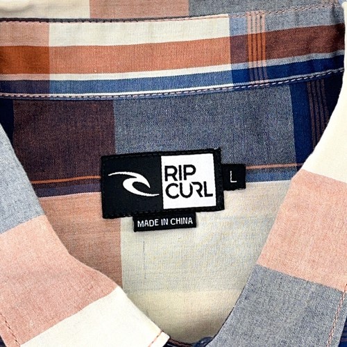 RIP CURL Shirt Mens Large Blue Orange Plaid Button Up Surfing Surf Surfer Casual - Picture 3 of 9