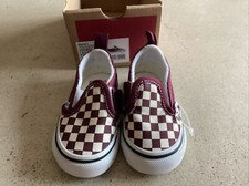 Vans Checkerboard Slip-On Shoes Sneakers White/Burgundy Toddler Size 4.0