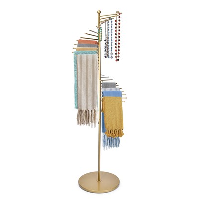 Freestanding Metal Scarf Stand Rack with 30 Rods Scarf Display Rack 170CM Gold