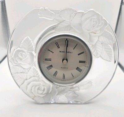 Home Beautiful Rose Pearls Crystal Quartz Desk Clock Frosted Floral Japan Vintag