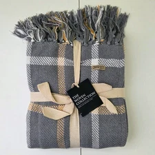 Harvest Blessings Woven Plaid Throw / Gray & Mustard / VHC Brands Seasons Crest