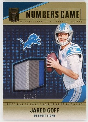 L254 JARED GOFF 3 COLOR PATCH 2024 DONRUSS ELITE NUMBERS GAME GOLD 39/49 LIONS