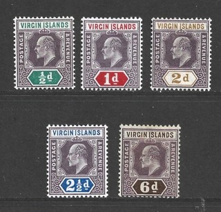 British Virgin Islands EVII 1904 5 x Mint MH Values to 6d