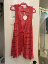 Umgee Womens Red Open-Knit Sleeveless V-Neck ...