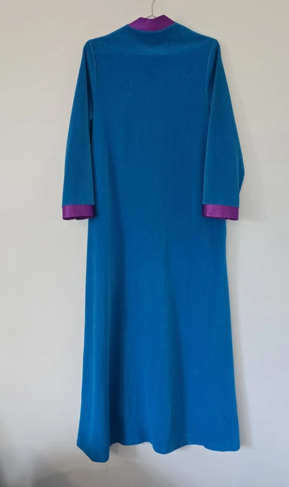 Винтажный Vanity Fair бархата длинный халат молнии дом пальто маленький синий бирюзовый фиолетовый  - Изображение 4 из 4