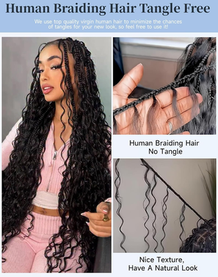 22 Inch Human Braiding Hair for Boho Braids 110G Deep Wave  display picture 3