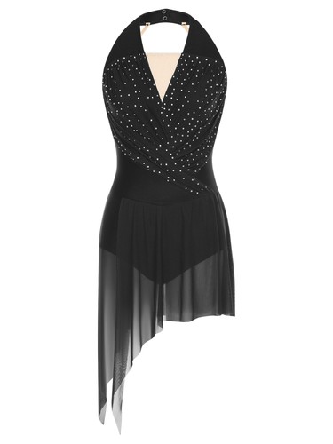 Womens Latin Ballet Dance Costume Leotard V-Neck Backless Rhinestone Bodysuit - Picture 36 of 182