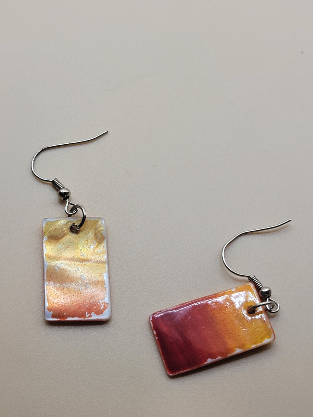 Dangle Ceramic Rectangular Shaped Earrings Orange… - image 2