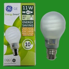 2x 11W (=60W) GE GLS CFL Light Bulb Low Energy Power Saving Globe BC B22 Lamp