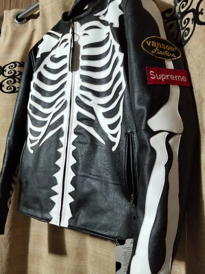 Chaqueta Esqueleto Cuero Supreme Vanson Negra Motociclista Chaqueta de Cuero Foto 4 de 4