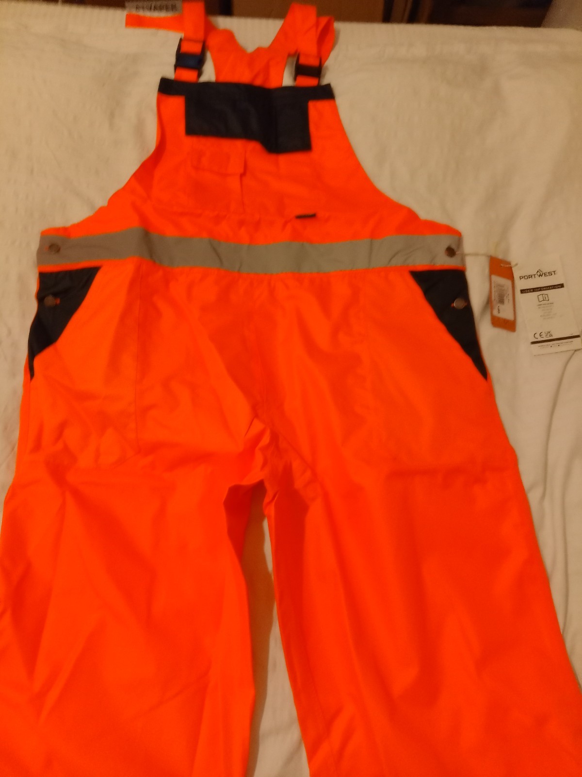 PORTWEST CONTRAST BIB & BRACE SIZE XXLARGE ORANGE/NAVY DUNGAREE TROUSERS S488