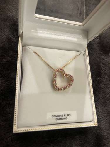 Collana con ciondolo cuore e diamanti rubino originale vintage nuova - Foto 3 di 8