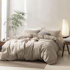 3 Pieces Linen Grey Duvet Cover California King Size 104'' W x 98'' L, 100 