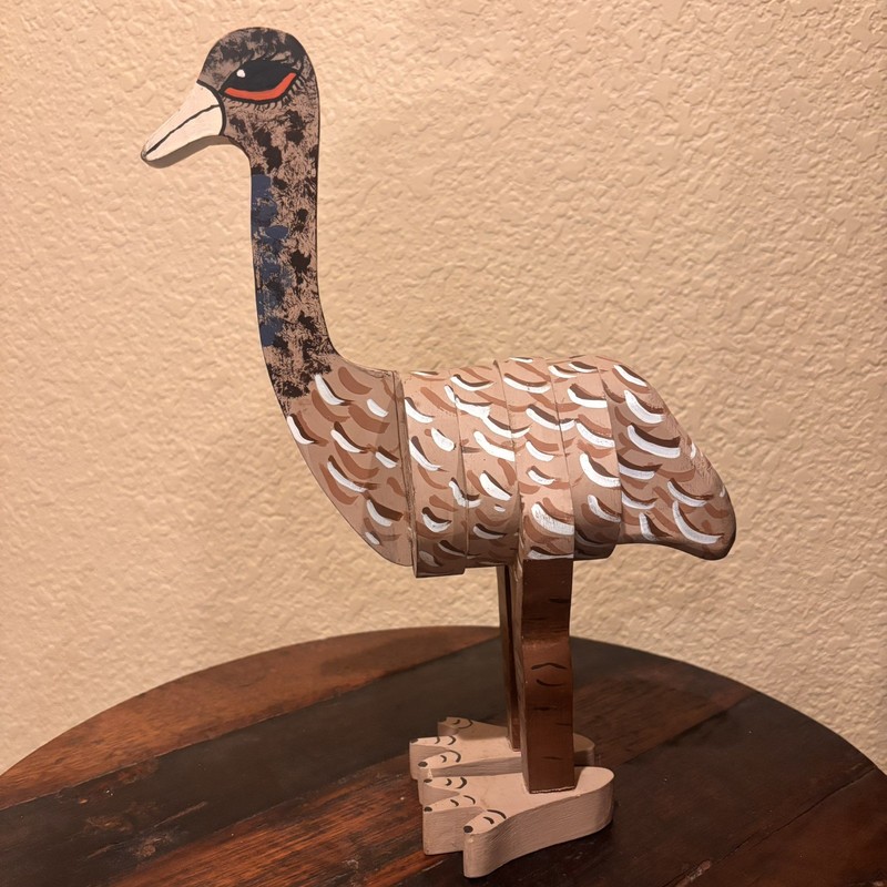 Handmade Wooden Ostrich 12" Folk Art Country Decor Hand Painted Rustic Signed