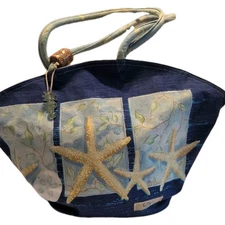 Paul Brent Coastal Life Sun N Sand Canvas Starfish & Sand Dollar Zip Close Tote