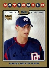2008 TOPPS GOLD #92 ROSS DETWILER RC ROOKIE 1554/2008 WASHINGTON NATIONALS BASEB