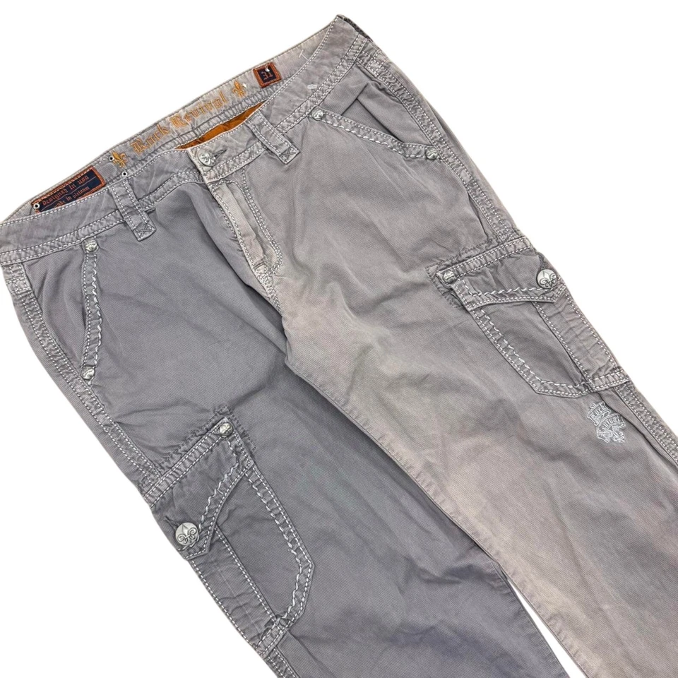 Брюки женские Rock Revival выцветшие серые карго грубые с украшениями размер 31 - Изображение 4 из 4