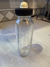 Vintage Evenflo Clear Glass Baby Bottle 8 oz, Black Screw-On Cap/Stopper 1960s