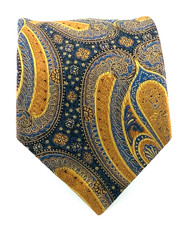 Bruno Piattelli Men's 100 Silk Tie XL 66 X 3.90 Paisley Blue Gold Yellow Formal