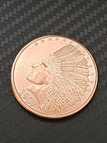 1907 Indian; 1 AVDR oz .999 Fine Copper round