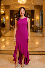 Vince Camuto Size 12 Fuchsia Ruffle Detail Sleeveless High Low Maxi Dress