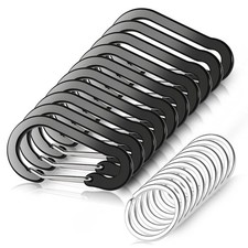 10 PCS Mini Carabiner Clips with Key Rings Aluminum D Shape Large, Black