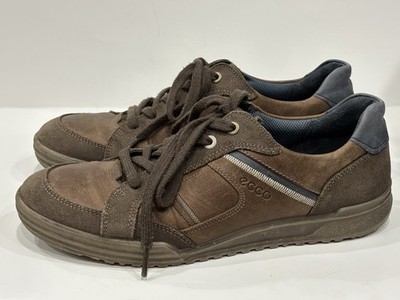 ECCO Men s Brown Leather Suede Lace Up Casual Comfort Sneakers Side Zip EU 40