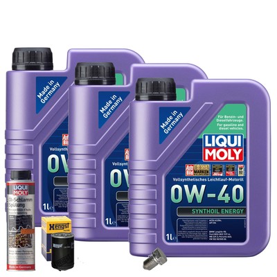 Motoröl 0W40 LIQUI MOLY 3L+HENGST Ölfilter+Ölschlammspülung+Ölablassschraube