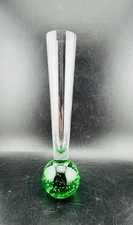 Vintage Art Glass Green Bulb Bud Vase 8" Tall Art Glass