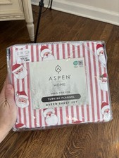 Aspen Home 100 Cotton Turkish Flannel Queen Sheet Set Red White Striped Santa
