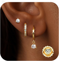 3 Paar Ohrringe Silber 925 Creolen Ohrstecker Ohrringe Gold Piercing Ohr FüR Dam