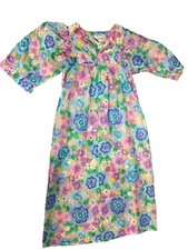 Vintage Saybury NY Floral Housecoat Zip Front Robe ILGWU Made in USA L Pink Blue