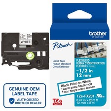 Genuine Brother TZe-FX231 Flexible ID Black on White 12mm 1/2" Label Tape