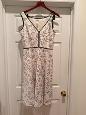 Vintage Liz Claiborne Cream black Whimsical A line dress 10 