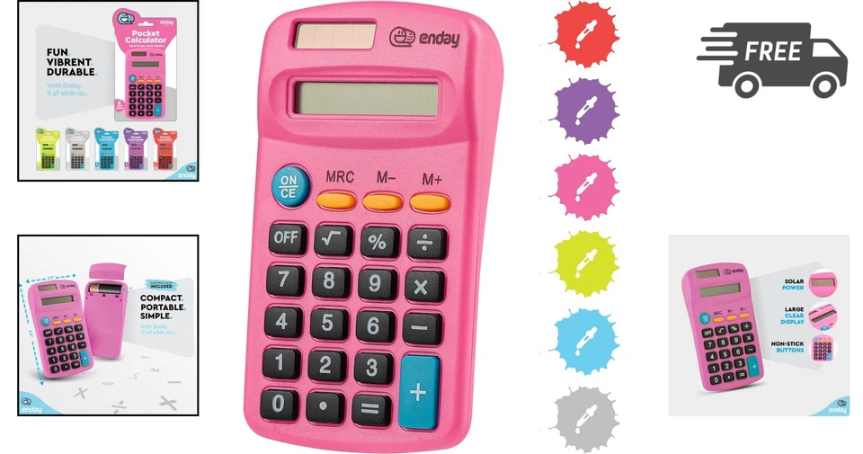 Pink Solar Battery Operated Calculator Small Handheld Large Display Four Func... - Image 2 of 4