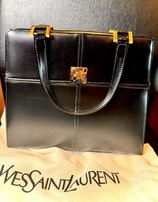 Authentic Yves Saint Laurent YSL Black Leather Handbag RARE VINTAGE PIECE  