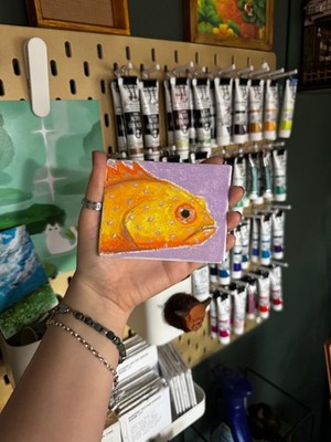 Mini Original Fisch Öl Pastell Gemälde #1 - Leinwand 3x4 LunarStone Studios ACEO