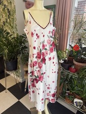 Vintage 90s California Dynasty Satin Nightgown White Floral Rosette V-Neck LG
