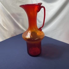  Vintage 1957 MCM Blenko Tangerine / Amber Pitcher #5710 by Wayne Husted 