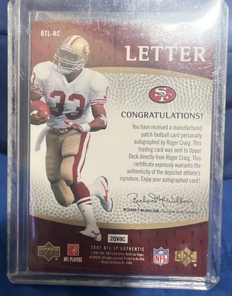 2007 Upper Deck SP Authentic Roger Craig Auto By The Letter “G” 5/99 SF 49ers - Image 4 of 4