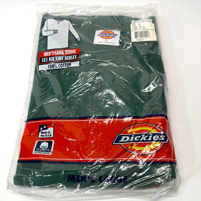 Vintage Dickies Thermal Henley Long Sleeve Men L Green Rib Knit 1992 90s