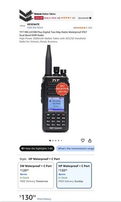 TYT MD-UV390 Plus Waterproof Dual Band DMR Digital Radios 10W Walkie Talkies
